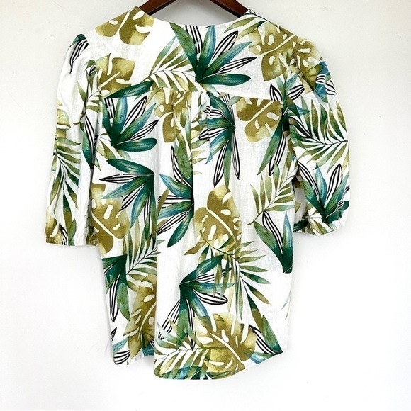 Sigrid Olsen top  with v-neck & short sleeves, loose fit, tropical, linen blend - Picture 7 of 16
